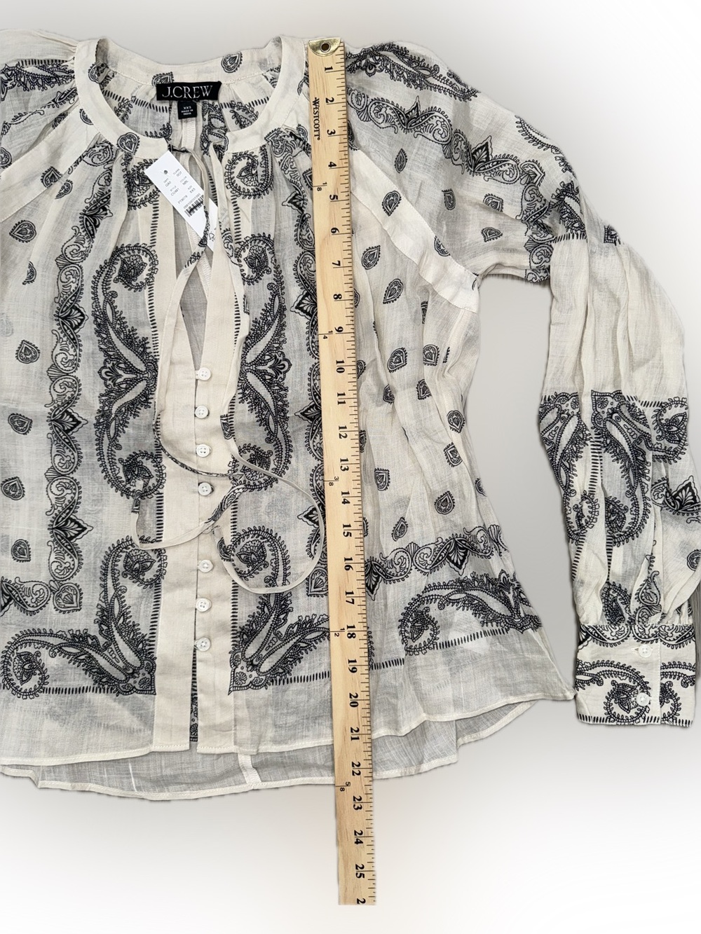 J.Crew Popover Boho Top Bandana Print Ramie Natural Black Casual XXS - Picture 6 of 9